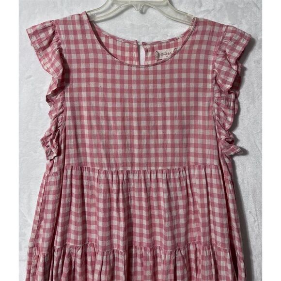 Altar’d State Pink Gingham Tiered Mini Dress Size M Short Sleeve Summer Casual - Picture 2 of 10